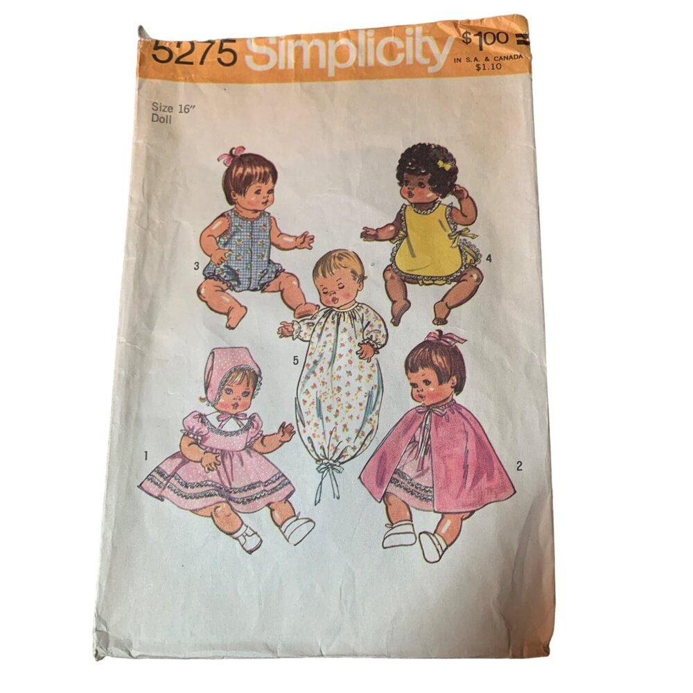 Simplicity 5275 Vintage 16" Doll Dress Sewing Pattern Wardrobe Set 1972